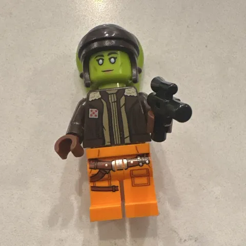 LEGO Green Alien Minifigure w/ Helmet & Blaster, Brown Jacket Orange Legs