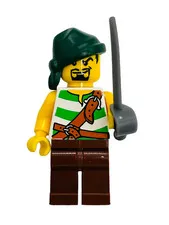 Lego Minifigure Pirate Green PI105 Green/White Stripes & Sword for Set 6239-1