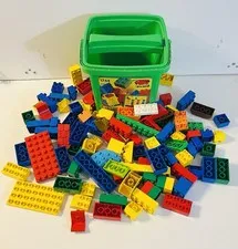 Vintage Lego Duplo #1744  Green Bucket, With 106 Lego Pcs 1995 Not Complete.