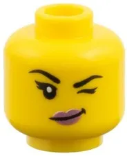 Lego New CROCODILE Minifig Head Yellow Female Metallic Pink Lips Wink/Smile 28-8