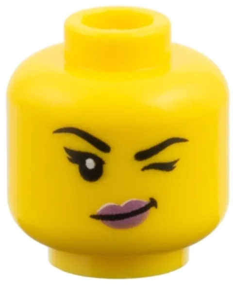 Lego New CROCODILE Minifig Head Yellow Female Metallic Pink Lips Wink/Smile 28-8