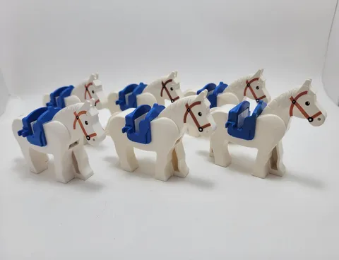 LEGO White Horse animal figures with blue saddles bulk lot of 6
