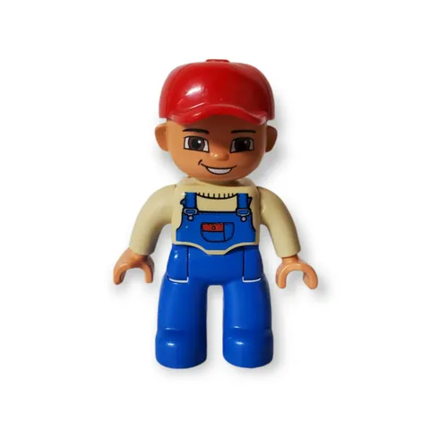 LEGO DUPLO REPLACEMENT CHARACTER PIECE MALE FARMER 5645 RED HAT OVERALLS TOY