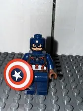 Lego SH0177 - Captain America - Dark Blue Suit with Reddish Brown Belt and Harne