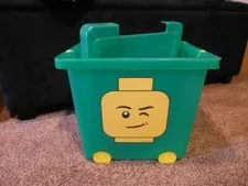 Lego Green Wheeled Storage Bin Lid Stacking Basket 21.5 QT 13" x 13" Handle EUC