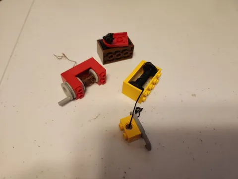 Three Lego String Reel Winch With Drum, String, Handle, Crane Hook 