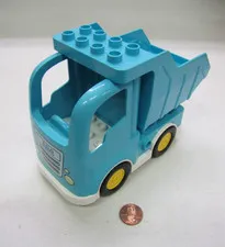 Lego Duplo Solid Blue GARBAGE TRASH TRUCK w/ Headlights Vehicle Dump Truck Town