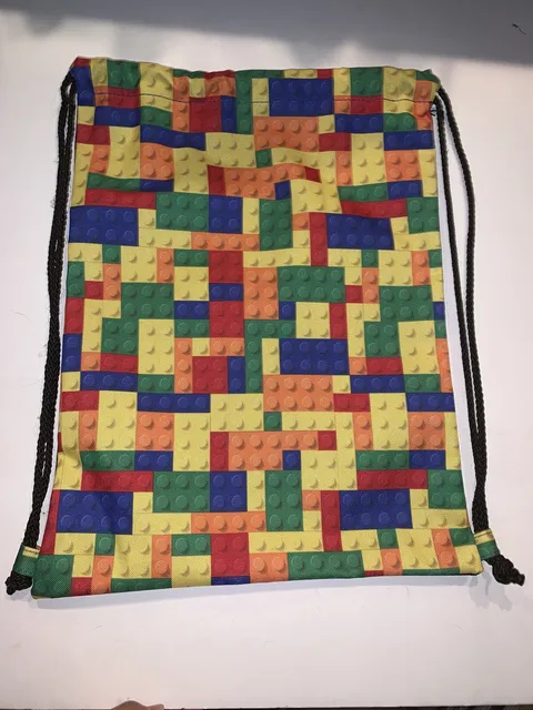 Lego Brick Block Pattern Draw string Backpack School Bag 16”x12”