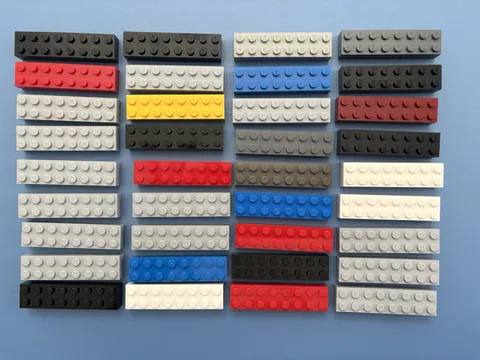 LEGO 36 Assorted 2x-wide Lego Bricks Lot: 2x8  2x-wide Pieces, White, Red, Gray