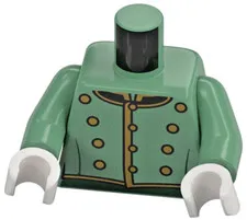 Lego NEW City Hotel BELLHOP MINIFIG TORSO Sand Green Formal Jacket Buttons D371