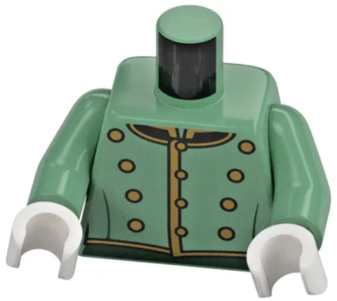 Lego NEW City Hotel BELLHOP MINIFIG TORSO Sand Green Formal Jacket Buttons D371