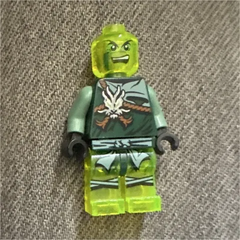 LEGO Minifigure Trans-Neon Green Head & Legs, Gray Torso Eagle Print