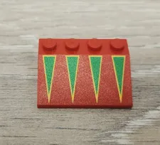 Lego 3297px3 Red Slope 33 3 x 4 with Green Triangles with Yellow Borders Pattern
