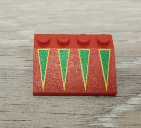 Lego 3297px3 Red Slope 33 3 x 4 with Green Triangles with Yellow Borders Pattern