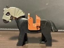 LEGO Black Horse w/ Brown Saddle & Light Gray Armor.from og castle set