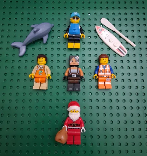 Lego Minifigures Lot and Accessories Santa, Surfer, Emmet, Minecraft, etc.