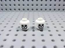 LEGO Lot of 2 White Printed Skeleton Head Heads Minifig BT