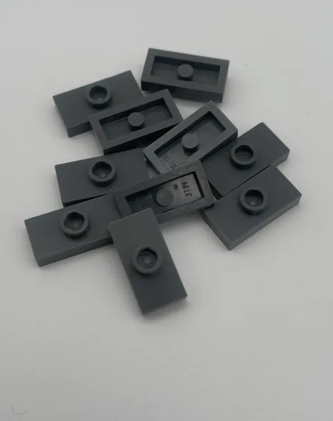 Lego 10x 3794a Plate 1x2 Tiles Modified with Center Pin Dark Bluish Gray
