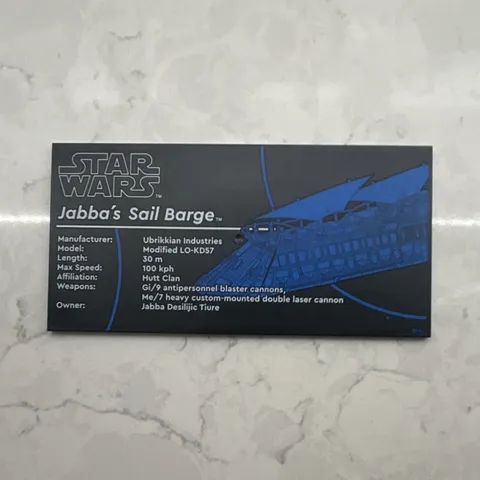 LEGO Star Wars UCS Jabba's Sail barge printed plaque