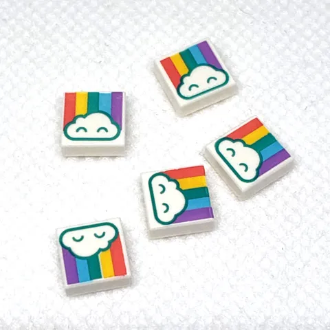 LEGO Parts - White Tile 1 x 1 Cloud and Pastel Rainbow - No 3070pb134 - QTY 5