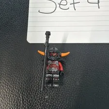 LEGO Ninjago Stone Warrior Minifigure Black Armor Horned Helmet Red Arms Weapon