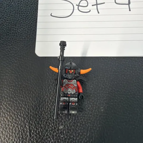 LEGO Ninjago Stone Warrior Minifigure Black Armor Horned Helmet Red Arms Weapon