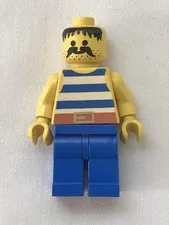 1989 Lego Pirate (pi017) Minifigure - Blue & White Stripes Blue Pants Mustache