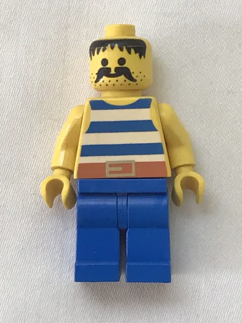 1989 Lego Pirate (pi017) Minifigure - Blue & White Stripes Blue Pants Mustache