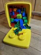 LEGO DUPLO Vintage Lot of 88 Bricks Pieces Parts Plus Yellow Bucket Case Age 2-5