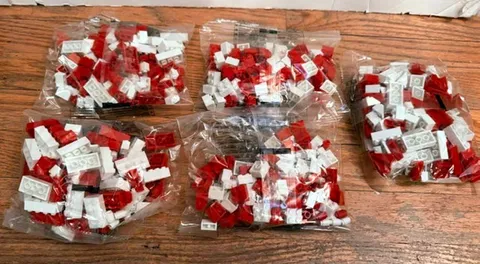Lot of 5 Sealed Bags of Red & White Lego Bricks Valentine Replacement