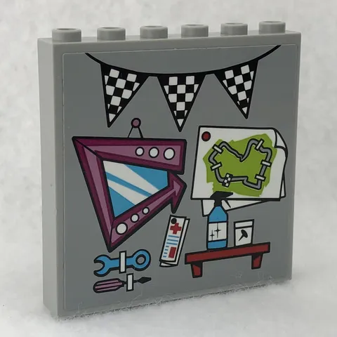 LEGO 59349pb255 Light Bluish Gray Panel 1 x 6 x 5 W/ Tools, Race Track Map (x1)