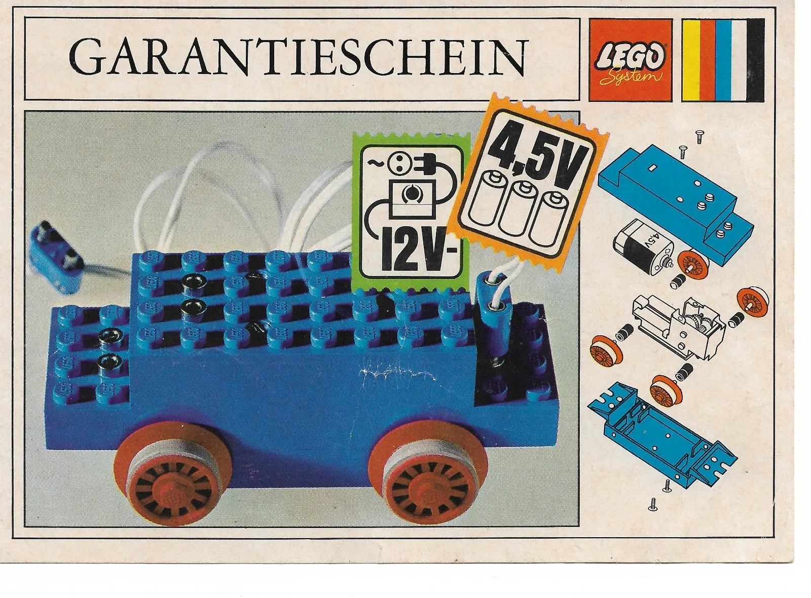 lego warranty certificate 4.5v 12v vintage
