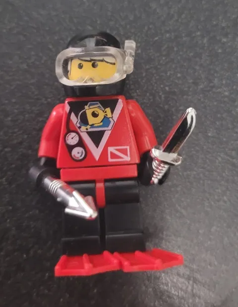LEGO Scuba Diver Minifigure w/ Snorkel Mask, Red Flippers/Fins & Harpoon