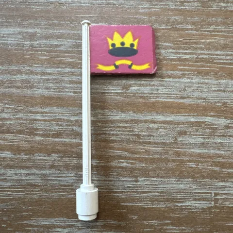 Lego Vintage Castle Flag Pole. Pink W/yellow Crown. 3596pb31, Set 375 / 6075