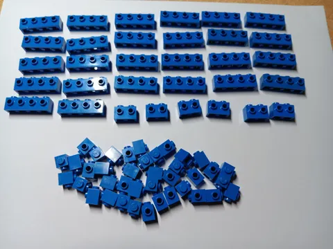 LEGO LOT OF 70 BLUE MODIFIED BRICKS STUDS ON 1 SIDE 1X1 1X2 1X4