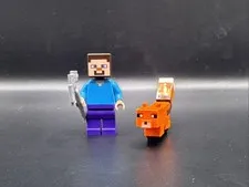 LEGO MINIFIGURE MINECRAFT STEVE - DARK PURPLE LEGS MIN009 W/PICKAXE & FOX