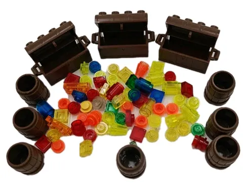 3 Vintage Lego Pirate Treasure Chests With Studs and Wooden Barrels Part# 70501