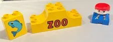 Vintage Lego Duplo  Zoo Pieces Parts Fish Zoo Sign Red Haired Boy w/ Suspenders