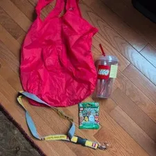 LEGO Red Tote Bag Cup with Straw Lanyard Minifigures Series Pack Lightweight