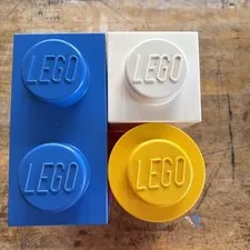 Vintage Lego Brick Stack Storage Container Block Copenhagen Red Blue White Yello