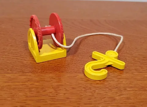 1985-1995 Lego Duplo Yellow Winch Stand Assembly Hook Cord Red Spool 4654 20581