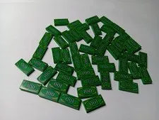 LEGO BULK LOT OF 52 GREEN 1X2 SMOOTH TILE $100 DOLLAR MONEY PATTERN