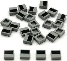 Lego 25 New Light Bluish Gray Tiles 1 x 1 with Black Rectangle Stripe Parts