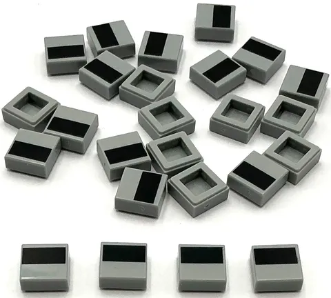 Lego 25 New Light Bluish Gray Tiles 1 x 1 with Black Rectangle Stripe Parts