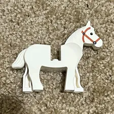 LEGO White Horse Animal Figure with Printed Bridle, Plastic Part, 1 Piece