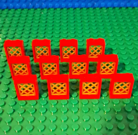 LEGO Window 1x2x2 In Red with Gold Lattice. 12 Pieces