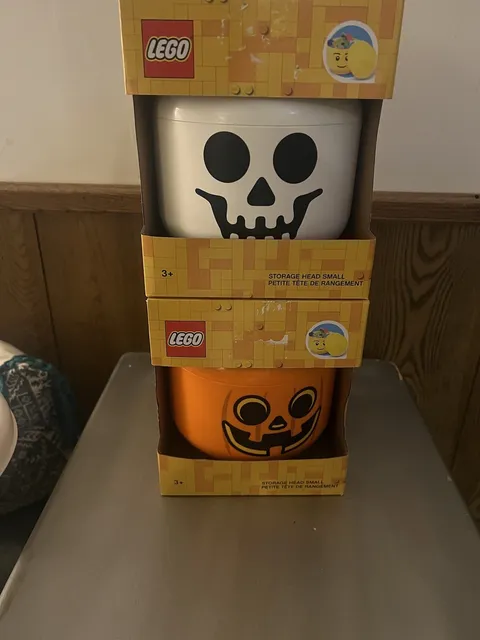 LEGO Small Storage Pumpkin & Skull Heads Halloween Candy Bowls w/ Lid NEW