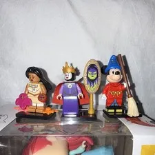 Disney 100 Lego Mini figures Set Of 3 Evil Queen, Sorcerer Mickey, Pocahontas ￼