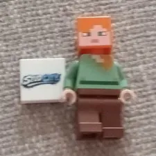 LEGO Minecraft Alex Minifigure Orange Hair Green Torso Brown Legs White Tile