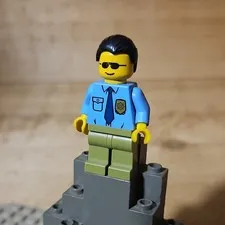 LEGO Plastic Police Officer Minifigure Light Blue Shirt Badge Black Hair Legs